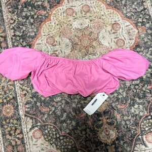 Staud Pink Off The Shoulder Puff Sleeve Cropped Top Size S